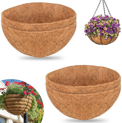 ZeeDix 4 PCS 20 Inch Coco Liners for Hanging Baskets, Round Coconut Liners for Planters Natural Coco Coir Fiber Replacement Liner for Flowers Vegetables Patio Garden Porch Decor