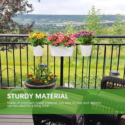 PerGar Vintage Metal Iron Wall Hanging Flower Pots, Rustic Planter Bucket Herb Flower Plant Holder with Detachable Hooks & Drainage Hole for Railing Fence Balcony Deck Garden Home Decoration, Set of 3