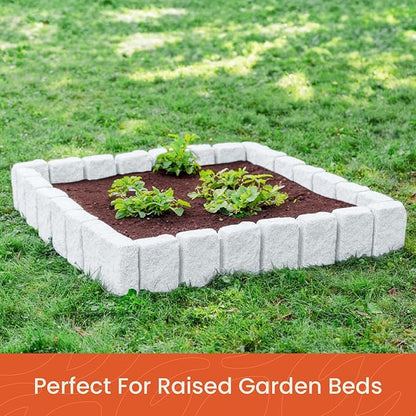 Beuta Landscape Edging | Garden Edging Border | Faux Stone Block XL for Lawn Edging, Flower Beds & Yard Edging – 4 Pack | Each Section Has 6 Blocks 48" L x 4" W x 9.5" H | 12 Spikes | Limewash