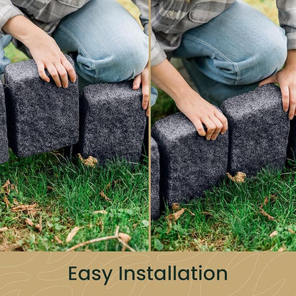 Beuta Landscape Edging | Garden Edging Border | Faux Stone Block XL for Lawn Edging, Flower Beds & Yard Edging – 10 Pack | Each Section Has 6 Blocks 48" L x 4" W x 9.5" H | 30 Spikes | Charcoal