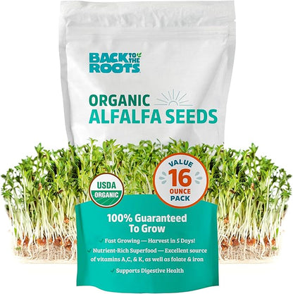 Back to The Roots 100% Organic Alfalfa Seeds | 1 Pound Non-GMO | Nutrient Dense, Easy to Grow, Rich in Fiber