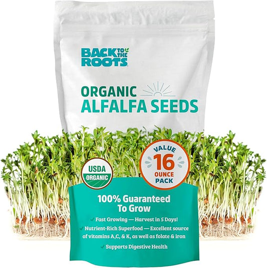 Back to The Roots 100% Organic Alfalfa Seeds | 1 Pound Non-GMO | Nutrient Dense, Easy to Grow, Rich in Fiber