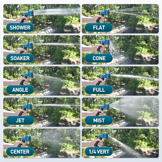 Garden Hose Nozzle Sprayer 10 Watering Patterns Spray Nozzles Heavy Duty Hose Head Lightweight Hose Attachment Blue