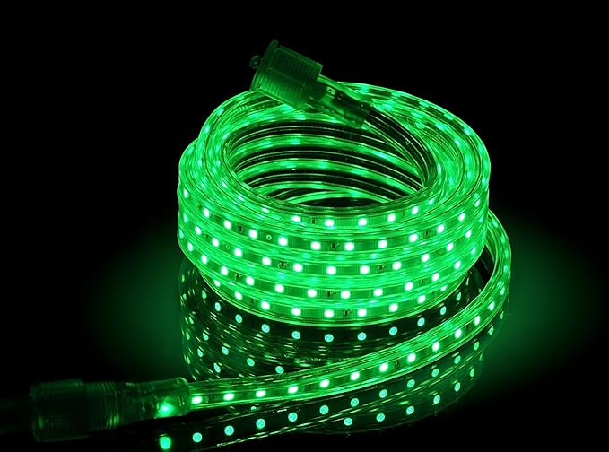 CBConcept UL Listed, 30 Feet, Super Bright 8100 Lumen, Green, Dimmable, 110-120V AC Flexible Flat LED Strip Rope Light, Commercial Grade, Indoor Outdoor use, Ready to plug n shine