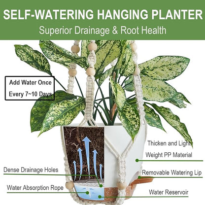 Hanging Planters with Macrame Plant Hangers for Indoor Outdoor Plants 3 Set Self Watering Pots Hanging Baskets Flower Pot Holders 3 Different Size