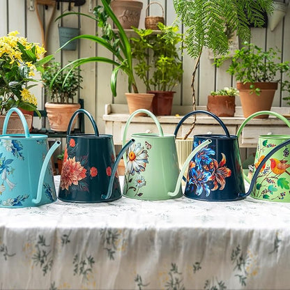 Berry&Bird House Plants Watering Can - Indoor & Outdoor 1/2 Gallon Stainless Steel Water Can with Long Spout Garden Decoration for Flower Bonsai Succulent Gardening Large Watwer Bottle(2L/68oz,Dahlia)