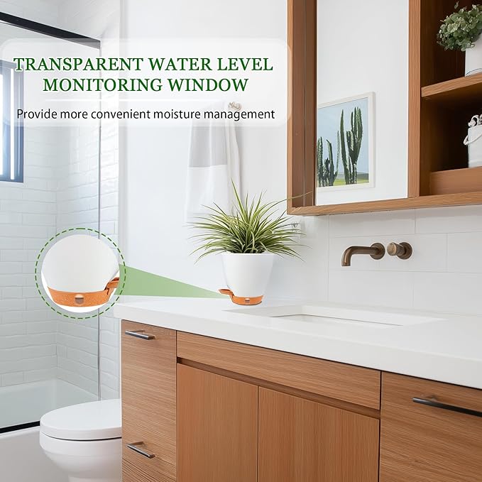 6 Inch Self Watering Pots for Indoor Plants (5-Pack) – Small Plastic Planters with Water Window, Drainage Holes & Trays, Indoor Outdoor Flower Pots for Herbs, Succulents, Home Garden Decor (White)