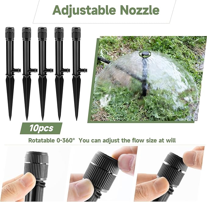10 Pack Sprinkler Bubbler Heads with Stake Adjustable Water Flow Irrigation Spray Emitters Sprinkler Heads with Stake for 1/2 Inch Irrigation Tubing for Tree,Shrubs,Garden Watering System