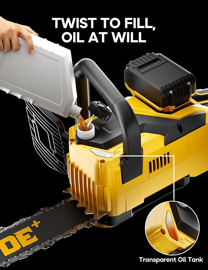 DeForce 16" 40V Cordless Electric Chainsaw, for DeWalt 20V Max Batteries, Brushless Battery Powered Chain Saw, with Auto Oiler, Handheld Chainsaw for Wood Cutting Tree Pruning(Bare Tool Only)