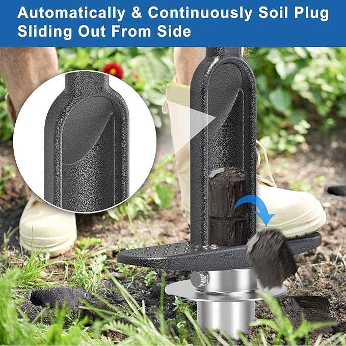 Grass Plugger Tool with Adjustable Digging Depth from 3 to 6 Inch Bulb Planter with Long Handle Plug Cutter Bulb Transplanter Tool for Plants Digging Holes, Repair of Turf, Transplant Seedling