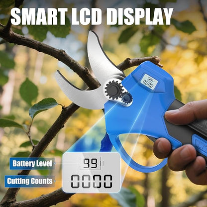 AZZUNO 20V Cordless Electric Pruning Shears: 1.1 Inch Brushless Pruner with LCD Display & SK5 Blades, Portable Branch Cutter for Gardening Tree Trimming (2Pcs 2.0Ah Batteries and Charger Included)