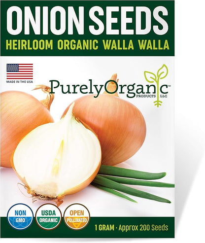 Organic Onion Seeds (Walla Walla) - Approx 200 Seeds - USDA Organic, Non-GMO, Open Pollinated, Heirloom, USA Origin