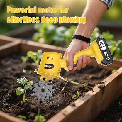 20V Cordless Tiller Cultivator for Gardening, Electric Garden Tiller with 2 x 2.0Ah Batteries & Charger, Garden Rototiller for Lawn Gardening Soil Cultivation, Yellow