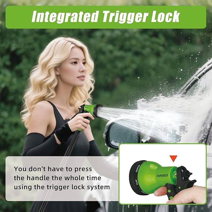 Garden Hose Nozzle Sprayer– this high heavy-duty spray nozzle offer 7 watering patterns for watering plants, lawns & gardens, washing cars, household cleaning and showering pets. (Green)