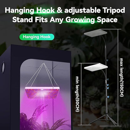 LED Grow Lights for Indoor Plants, Full Spectrum with UV&IR,Bloom Veg Modes Remote Control 63" Height Adjustable Tripod Stand Hanging Hook for Hydroponics Bonsai Seedlings dimmable Timer Function