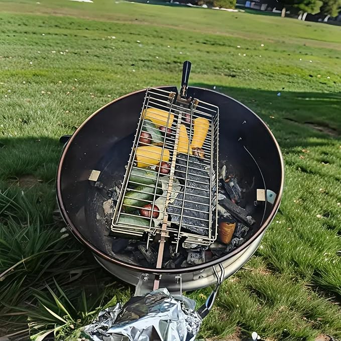 Stainless Steel Flat Rotisserie Grill Basket Standard Size, Fits 1/2" or 3/8" Hexagon, 3/8" or 5/16" Square Spit Rod, If 3/4" Square Spit Rod MUST Use Together With DEWOSEN Rotisserie Forks