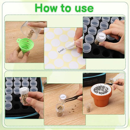 240 Slots Seed Storage Organizer Sturdy Seed Organizer Storage Box Containers Label Stickers Funnel Straight Curved Tip Tweezers for Vegetable Plants Garden
