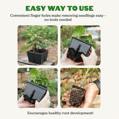 Epic Gardening Reusable Seed Starter Tray - 4 Cell 3"/32 Seedling Starter Trays - Easy Watering, Indoor Greenhouse, Plant Starter, Gardener-Friendly for Seedlings | UV-Treated & BPA-Free - Black