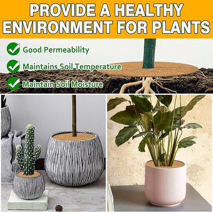 ZeeDix 3 Pack Coconut Fiber Mulch Ring, 24 Inch Coco Coir Tree Ring Mulch Mat, 100% Natural Tree Protector Mat Plant Cover Ring Coconut Coir Discs Tree Mats Mulch Rings for Indoor Outdoor Trees Plants