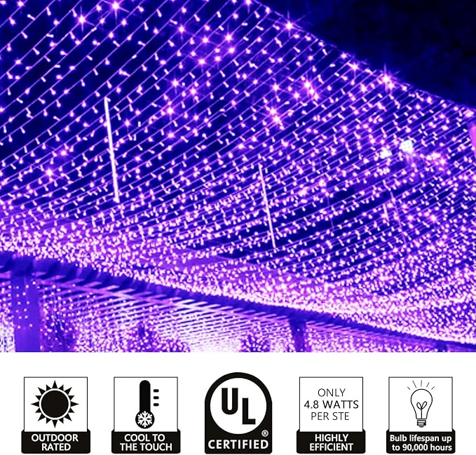 UL Listed 50 Count 5mm Led Lights,Outdoor Mini Led String Lights for Garden Patio Halloween Christmas Trees Lighting Decorations,17 Feet Green Wire,Purple Color