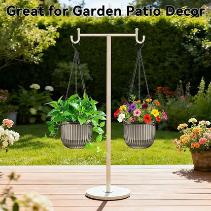 Halatool 2 Pack Self Watering Hanging Planters for Plants, 8.3 Inch Hanging Baskets, 3 Hooks Plant Hangers with Drainage Holes for Gardening (Gray)