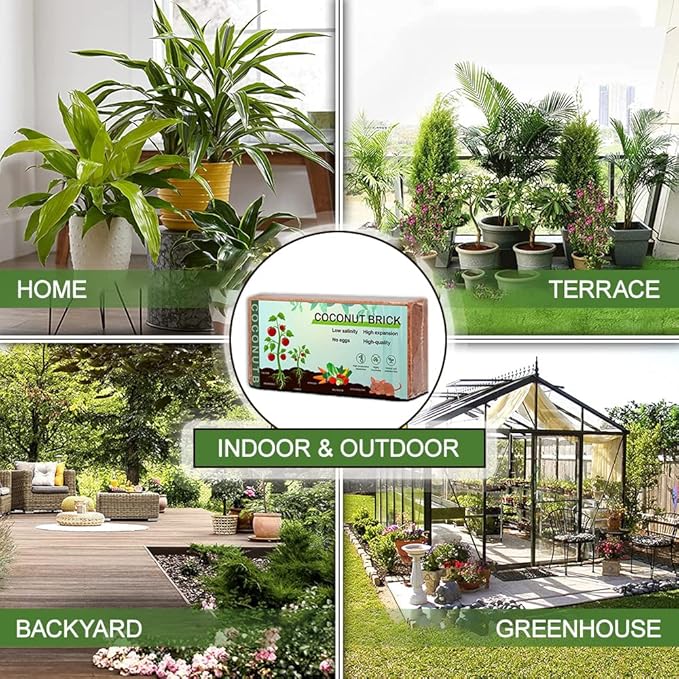 Premium Coco Coir Brick, 1.4Lb High Nutrinent Coconut Soil, OMRI 100% Organic Low EC & PH Balanced Potting Soil for All Plants Gardening, Hydroponics and Reptile Substrate (650G x 4)