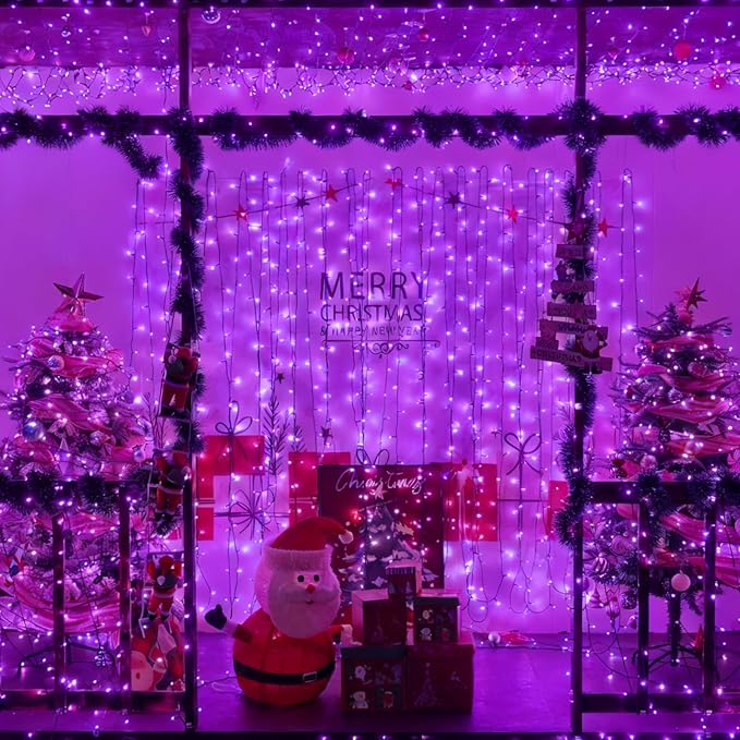 YEGUO 66ft 200 LED Christmas Lights Outdoor Waterproof, Purple String Lights Indoor, Twinkle Christmas Tree Lights Plug in with Timer Memory 8 Modes