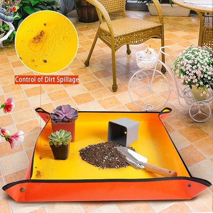 Repotting Mat for Indoor Plant Transplanting and Potting Soil Mess Control Portable Succulent Planting Potting Tray Gardening Gifts for Women Men Plant Lover Gifts (Orange 27" x 27")