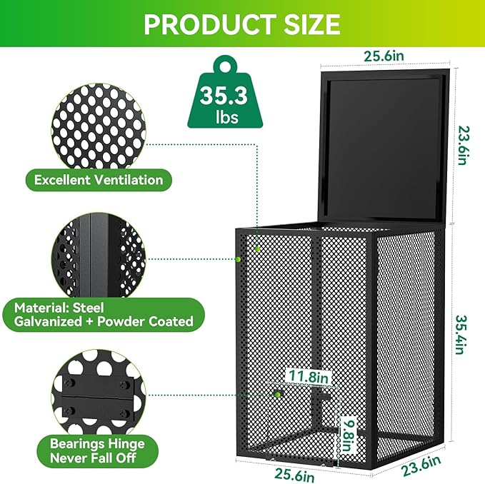 Compost Bin Outdoor - Large 93-Gal Galvanized Steel Perforated Sheet Compost Bucket with Rust-Proof Coating, Heavy-Duty & Easy Assembly, Fast Creation of Fertile Soil, for Garden, Kitchen & Yard Waste