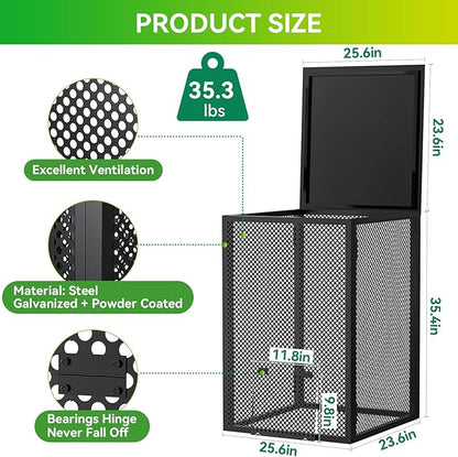 Compost Bin Outdoor - Large 93-Gal Galvanized Steel Perforated Sheet Compost Bucket with Rust-Proof Coating, Heavy-Duty & Easy Assembly, Fast Creation of Fertile Soil, for Garden, Kitchen & Yard Waste