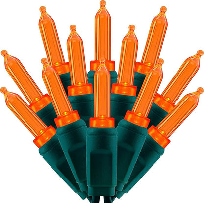100 Orange One-Piece LED Christmas Lights, 33 ft Green Cord High Waterproof UL Certified T5 Outdoor String Lights (Orange)