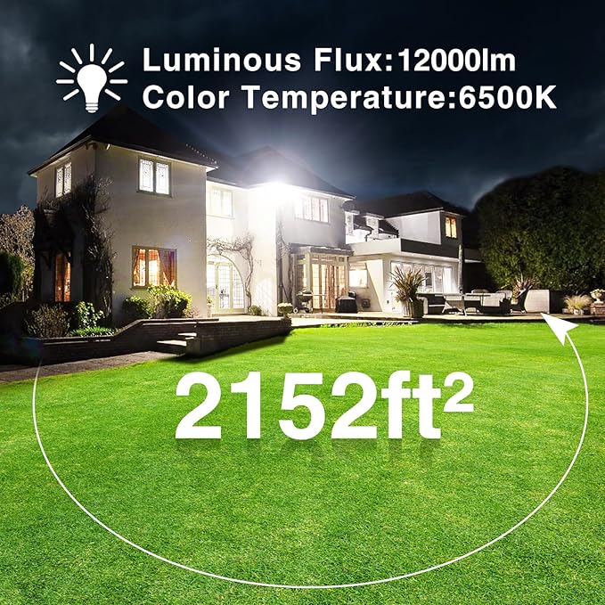 Onforu 120W LED Flood Light Outdoor, 12000LM Security Lights, IP66 Waterproof Outdoor LED Lights, 6500K Daylight White Floodlight for Garage Yard Garden Stadium Playground Arena(2 Pack)