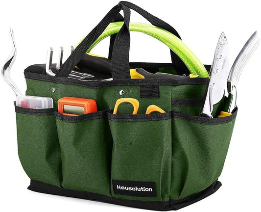 Housolution Gardening Tote Bag, Deluxe Garden Tool Storage Bag and Home Organizer with Pockets, Wear-resistant & Reusable, 12 Inch, Dark Green
