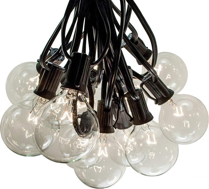 Hometown Evolution, Inc. 10 Foot Outdoor Globe String Lights (10 Foot, G50 Clear - Black Wire - 2" 7-Watt Bulbs +1 Spare Bulb)
