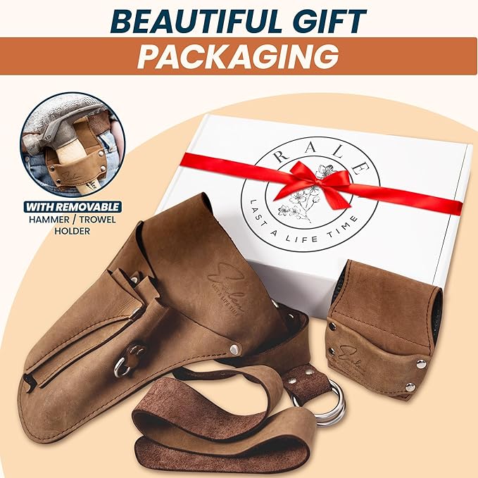Leather Garden Utility Belt for Women - Florist Tool Holster, Gardening Apron - Gift Box Included, Hammer Holder