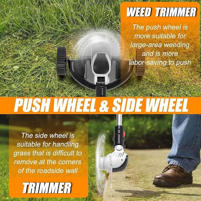 Electric Weed Wacker Eater,3-in-1 Cordless Weed Trimmer with 2 21V/4.0Ah Battery Operated & Fast Charger & 90Min Runtime, 3 Types of Blades for Thick Weeds/Edging/Mowing for Garden Yard -Grey