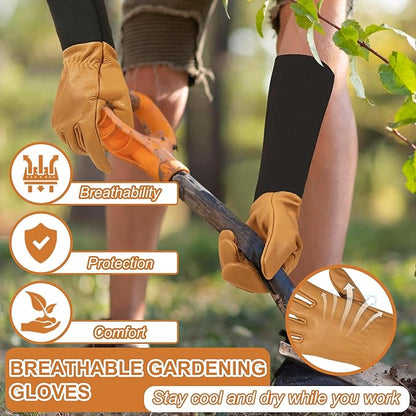 HLDD HANDLANDY Long Gardening Gloves, Leather Thorn Proof Rose Pruning Glove for Men & Women, Great Gift for Gardener
