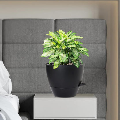 12 inch Large Self Watering Pots, Flower Plant Pots with Multi Mesh Drainage Holes for Indoor Outdoor Garden Plants and Flowers, Plastic Planters with Removable Deep Reservoir, Black