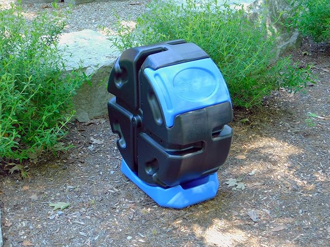 FCMP Outdoor HOTFROG Half Size Rolling Single Chamber Batch Tumbling Composter - Outdoor Rotating Garden Compost Bin (HF-RC2000WB-BLU) Black & Blue (19-Gallon)
