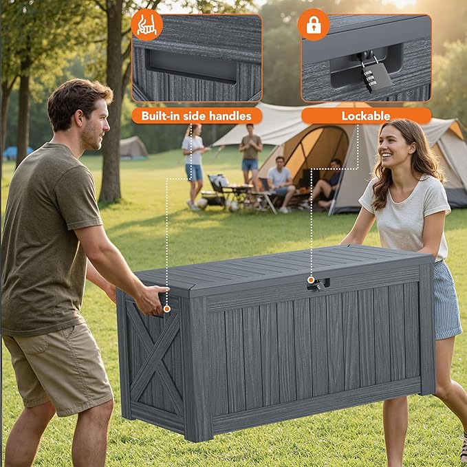 130 Gallon Deck Box Outdoor Indoor Waterproof Storage Box for Patio Furniture, Pool Accessories, Garden Tools, and Cushion Storage, Gray