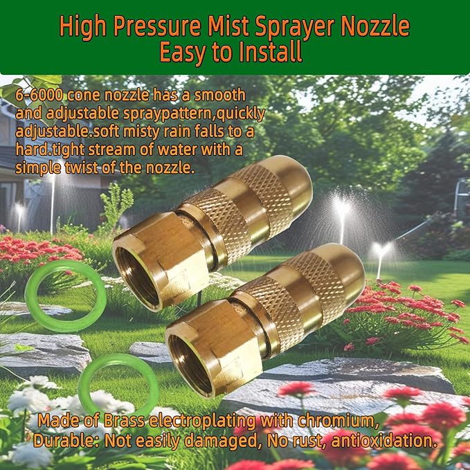 2Pcs High Pressure Misting Nozzle,Adjustable Spray Nozzle Tips for Backpack Sprayers,Farm Irrigation and Garden Irrigation Nozzle Replacement Kit