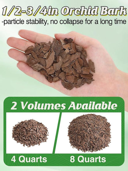4qt New Zealand Orchid Bark, 1/2-3/4in Sun-Dried Medium Organic Pine Wood Chip Potting Barks, Orchids Mix Plant Compost Mulch for Promoting Root Development