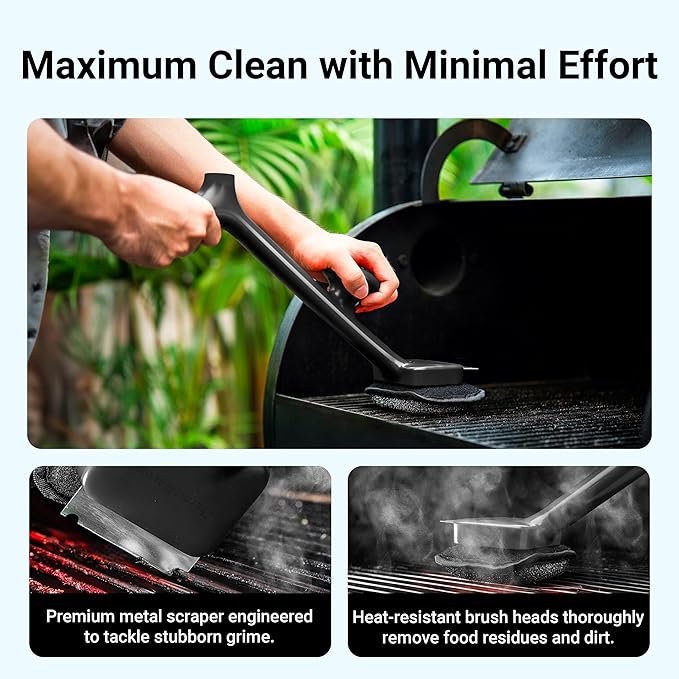 ThermoMaven BBQ Grill Brush Bristle Free - 17" Safe Steam Grill Cleaner Brush with Scraper and 5 Brush Heads for Porcelain/Gas/Charcoal Grill Outdoor Grill Barbecue Cleaner