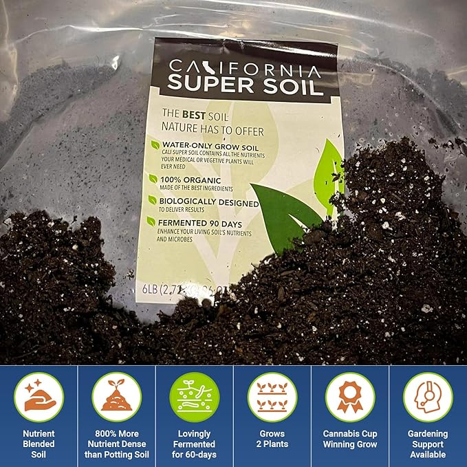California Super Soil Premium 100% Organic Autoflower Super Soil - 18+ Nutrient Blend - Garden Soil for Indoor Grow Kit - 12Lbs Bag - Grows 4 Plants