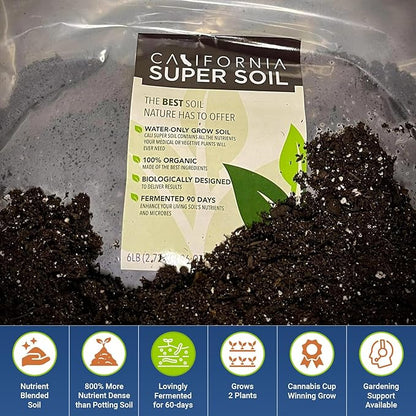 California Super Soil Premium 100% Organic Autoflower Super Soil - 18+ Nutrient Blend - Garden Soil for Indoor Grow Kit - 12Lbs Bag - Grows 4 Plants