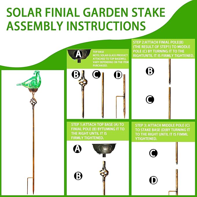 Decorative Solar Lights, Outdoor Solar Bird Stake Lights, Hand Blown Glass Decorative Garden Pathway Lights Outdoor Waterproof Glass Stakes (Green)