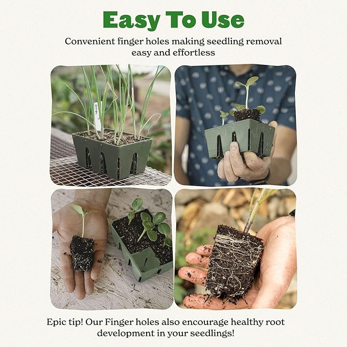 Epic Gardening Reusable Seed Starter Tray - Easy Watering Seed Starting Trays - Gardener Friendly Plant Trays for Seedlings | UV-Treated & BPA-Free -6-Cell Seed Starting Trays - 6 Trays/Sage Green