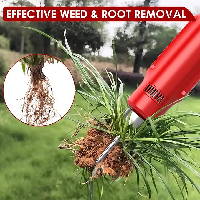 Electric Weed Puller Tool - 3 Claw Steel Head Stand Up Long Handle Weed Puller With 2 x 4.0Ah Battery & Charger & Small Shovel Versatile Garden Tools For Dandelion Lawn Flower Beds Yard