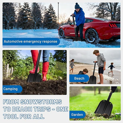 Snow Shovel & Ice Scraper Set – 32in Collapsible Snow Shovel with Folding Aluminum Shaft, Compact Heavy Duty 75lb Shovel + Silicone Ice Scraper with EVA Handle for Car, Travel & Outdoor Winter Use