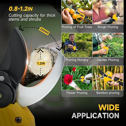 Cordless Electric Pruning Shears for DeWalt 20V Battery, Brushless Tree Pruner with LCD&SK5 Blades, Adjustable Cutting Dia. 0.8-1.2 Inch for Gardening, Tree Pruning(NO Battery)